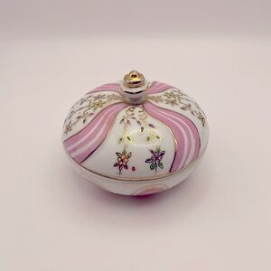 Made in Japan, 2 pc, covered trinket dish, pink swirls florals, gold accents